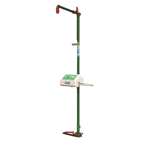 Hughes 18G45G galvanized combination safety shower with covered bowl eye and face wash, one of the shower and eyewash options compared in this guide