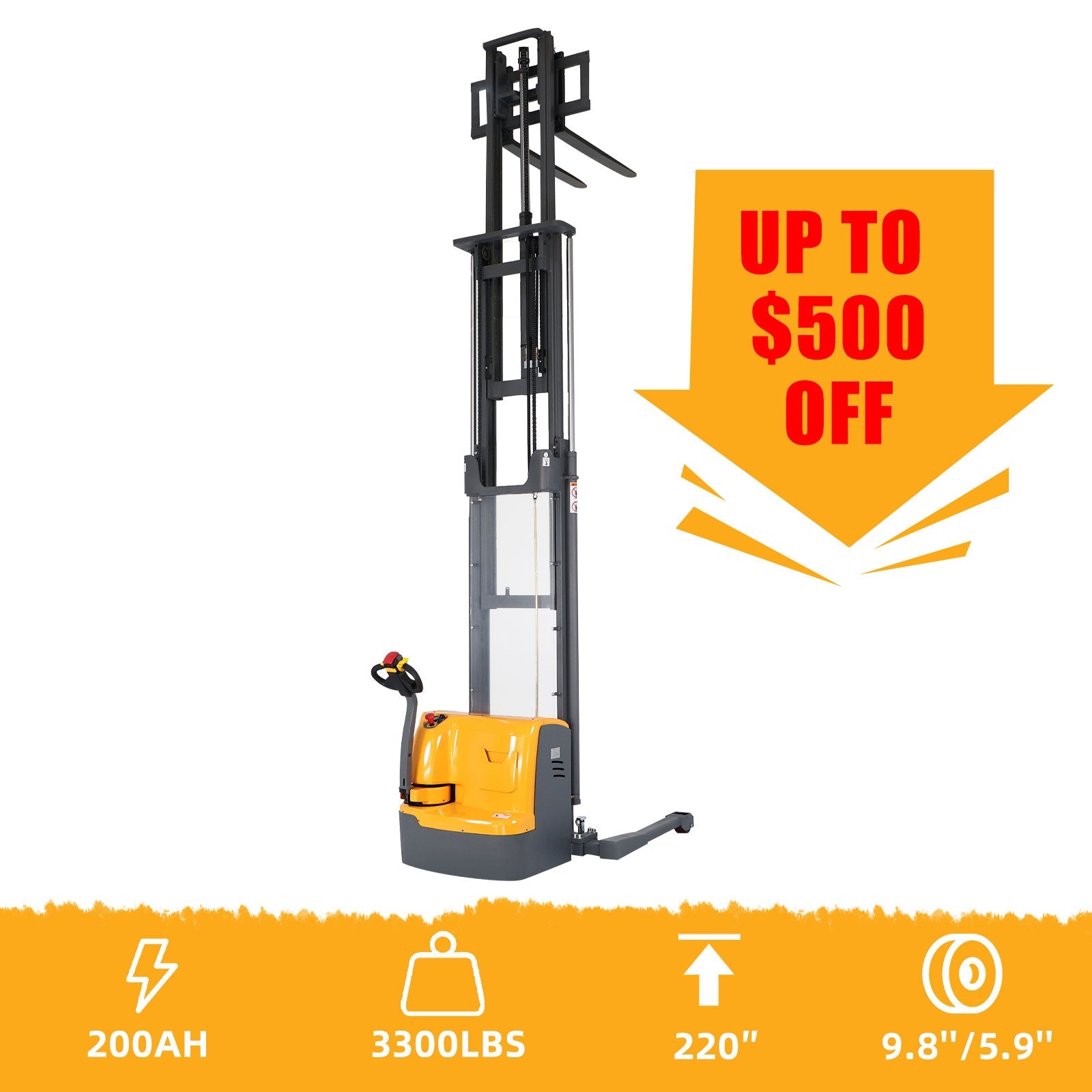 Apollolift Powered Forklift Full Electric Walkie Stacker 3300 lbs Cap. 220