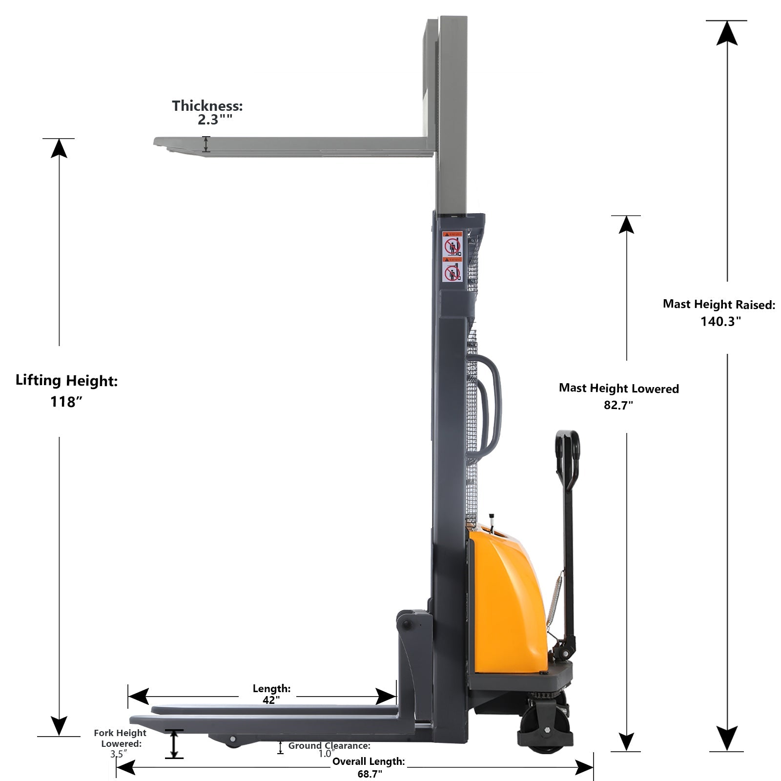 Apollolift Semi-Electric Power Lift Fixed Stacker 3300lbs 118