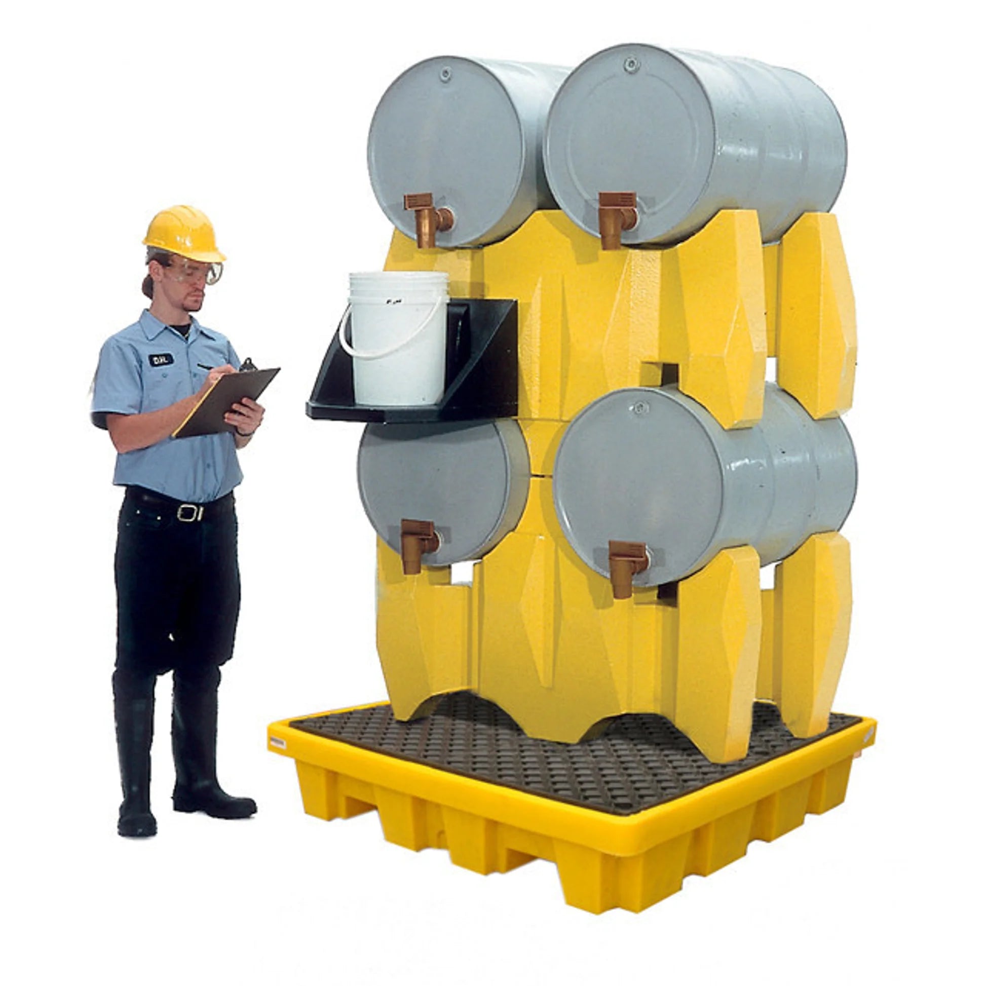 UltraTech 2381 Drum Rack, 4-Drum System, With Drain, Yellow