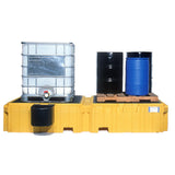 UltraTech 1146 Twin IBC Spill Pallet With 1 left side bucket shelf, With Drain
