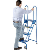 Ballymore 4 Step Lock-N-Stock Folding Rolling Ladder, 350 Lb. Capacity - LS4247