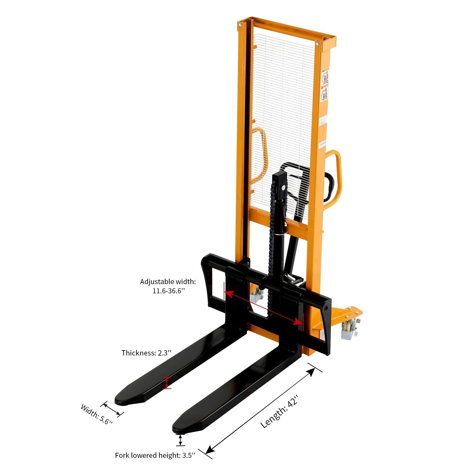 Apollolift Manual Hydraulic Pallet Stacker Adjustable Forks 2200lbs Cap. 63