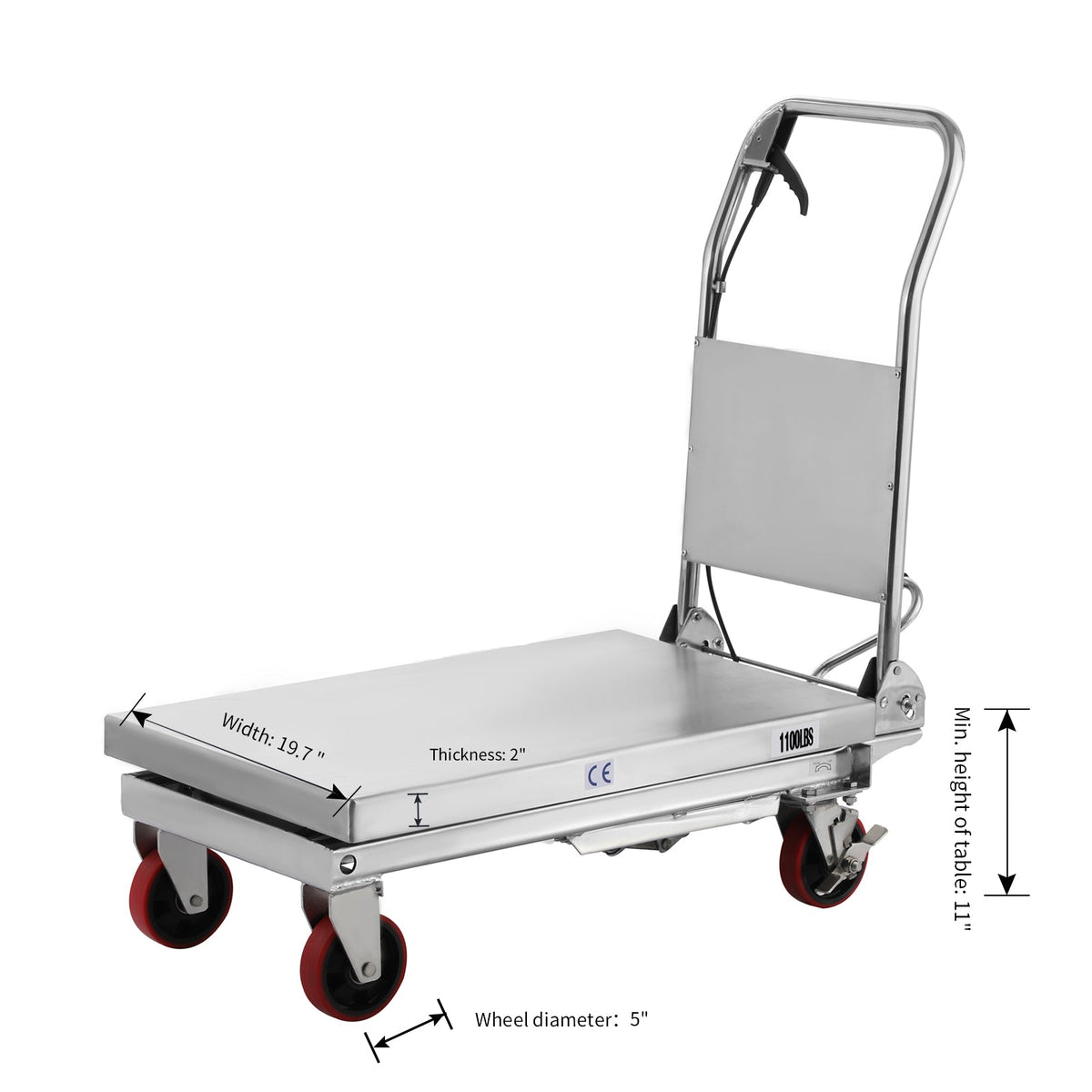 Apollolift Single Scissor Lift Table 1100lb. 35.4" lifting height - Stainless