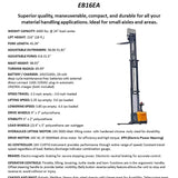 EKKO EB16EA Full Powered Straddle Stacker 4400 lb Cap., 216" Height - Warehouse Gear Hub 