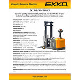 EKKO EK14 Counterbalanced Walkie Stacker | 118" Lift Height | 3300 lb Capacity |