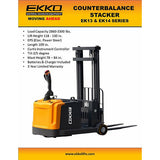 EKKO EK14 Counterbalanced Walkie Stacker | 118" Lift Height | 3300 lb Capacity |