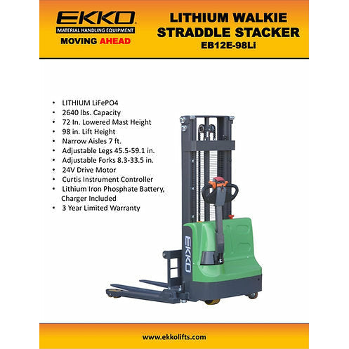 EKKO EB12E-98Li Lithium Straddle Stacker | 98