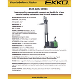 EKKO EK14-130Li Lithium Counterbalanced Walkie Stacker | 130" Lift Height | 3300 lb Capacity