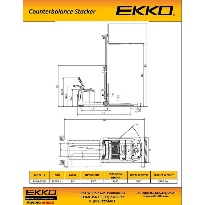 EKKO EK14S-130LI Lithium Counterbalanced Walkie Stacker | SIDE-SHIFTING | 130