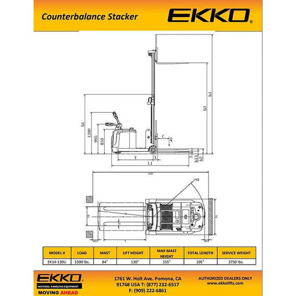 EKKO EK14S-130LI Lithium Counterbalanced Walkie Stacker | SIDE-SHIFTING | 130" Lift Height | 3300 lb Capacity | EK14S-130LI