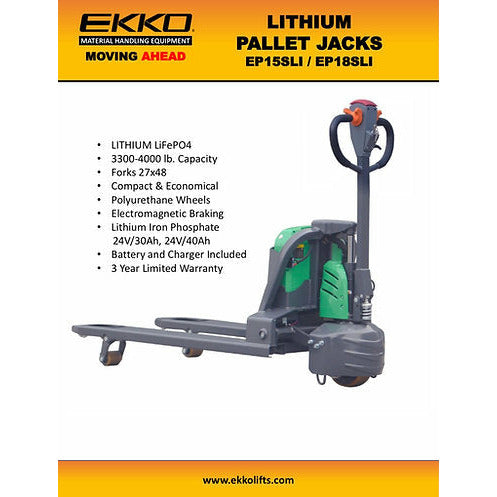 EKKO Lithium Semi Electric Walkie Pallet Truck with 3300 lb Load Capacity - EP15SLi