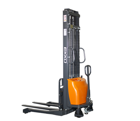 EKKO EA15A-138 Semi-Electric Straddle Stacker | 138" Lift Height | 3300 lb Capacity
