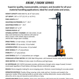 EKKO EB20E Full Powered Straddle Stacker 4400 lb Cap., 177" Height - Warehouse Gear Hub 