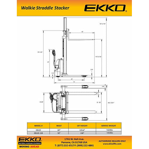 EKKO EB12E-138 Electric Straddle Stacker | 138