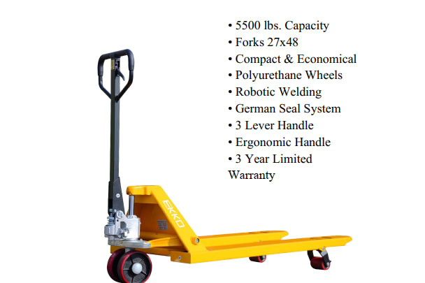 EKKO A25 Manual Hand Pallet Jack 5500lbs 48"Lx27"W Capacity - Warehouse Gear Hub 