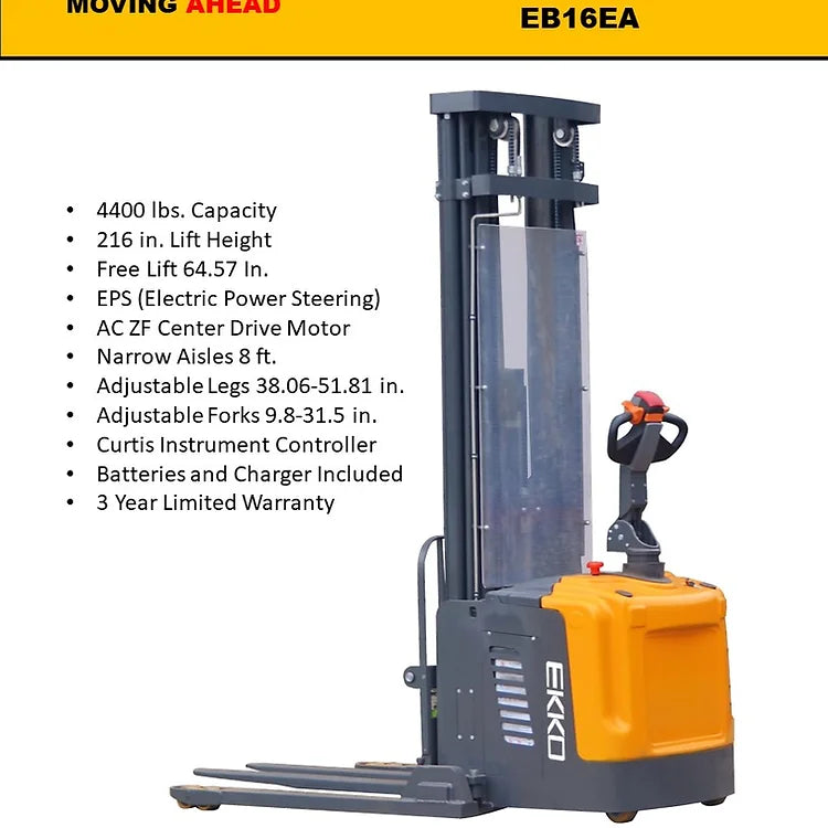 EKKO EB16EA Full Powered Straddle Stacker 4400 lb Cap., 216