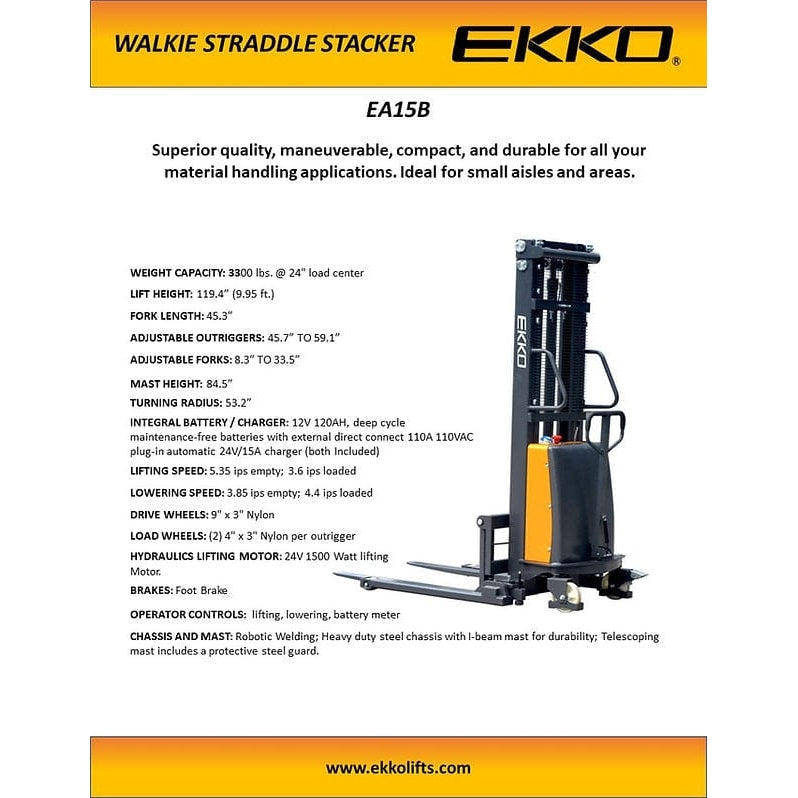 EKKO EA15B Semi-Electric Straddle Stacker | 119