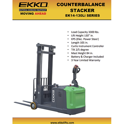 EKKO EK14-130Li Lithium Counterbalanced Walkie Stacker | 130" Lift Height | 3300 lb Capacity |