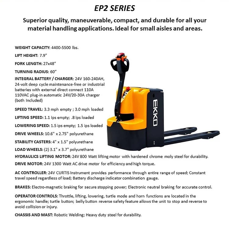 EKKO EP20E Walkie Pallet Jack 4400lbs. Capacity - Warehouse Gear Hub 