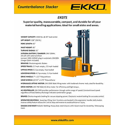 EKKO EK07S Counterbalanced Walkie Stacker | 118