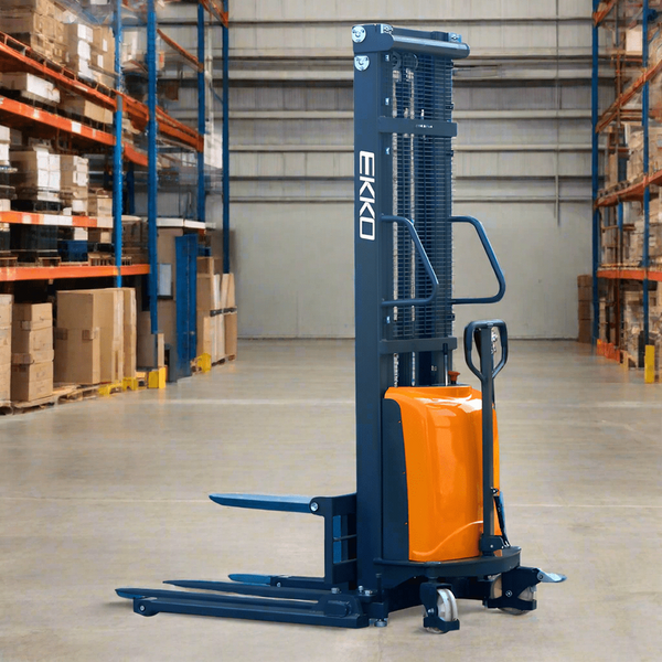 EKKO EA15D Semi-Electric Straddle Stacker | 138" Lift Height | 3300 lb Capacity