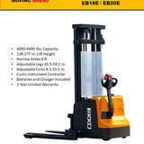 EKKO EB20E Full Powered Straddle Stacker 4400 lb Cap., 177" Height - Warehouse Gear Hub 