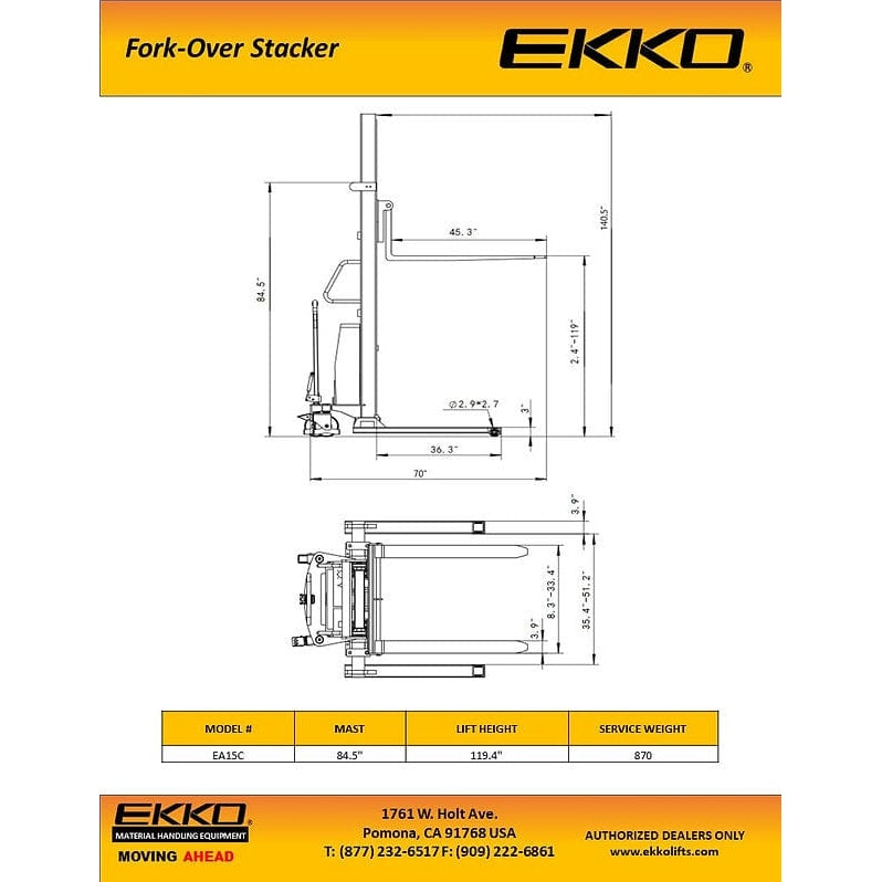 EKKO EA15C Semi-Electric Straddle Stacker | 119