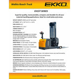 EKKO EH15T Moving Mast Walkie Reach Truck 3300lbs. Cap., 138" Height