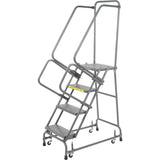 Ballymore Perforated 16"W 4 Step Steel Rolling Ladder 14"D Top Step W/ Handrails - FSH418P