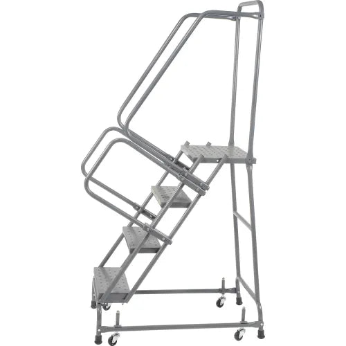 Ballymore Perforated 16"W 4 Step Steel Rolling Ladder 14"D Top Step W/ Handrails - FSH418P