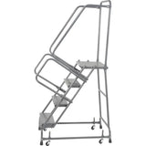 Ballymore Perforated 16"W 4 Step Steel Rolling Ladder 14"D Top Step W/ Handrails - FSH418P