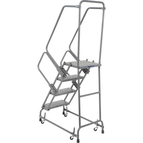 Ballymore Perforated 16"W 4 Step Steel Rolling Ladder 14"D Top Step W/ Handrails - FSH418P
