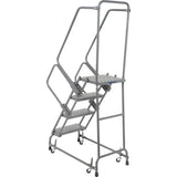 Ballymore Perforated 16"W 4 Step Steel Rolling Ladder 14"D Top Step W/ Handrails - FSH418P