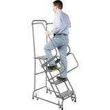 Ballymore Perforated 16"W 4 Step Steel Rolling Ladder 14"D Top Step W/ Handrails - FSH418P