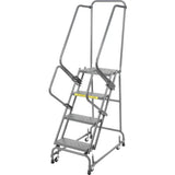 Ballymore Perforated 16"W 4 Step Steel Rolling Ladder 14"D Top Step W/ Handrails - FSH418P