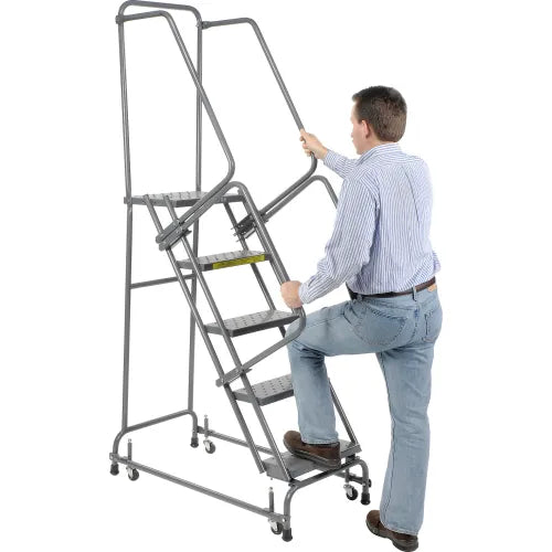 Ballymore Perforated 16"W 5 Step Steel Rolling Ladder 14"D Top Step - FSH518P