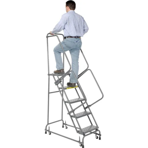 Ballymore Perforated 16"W 5 Step Steel Rolling Ladder 14"D Top Step - FSH518P