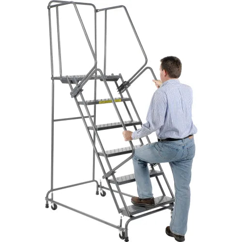 Ballymore Steel Perforated 16"W 6-Step Rolling Ladder - FSH618