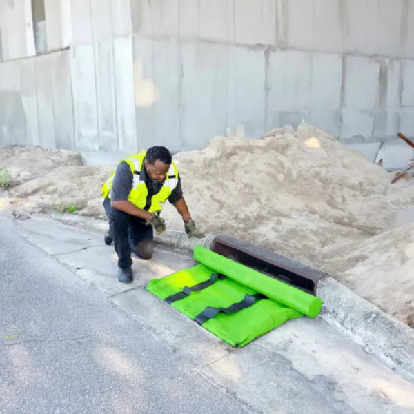 UltraTech 9859 Grate Guard, Sediment Model, Curb-Style, 18" x 36", Curb Deflector 44", High Flow, No Overflows, Green