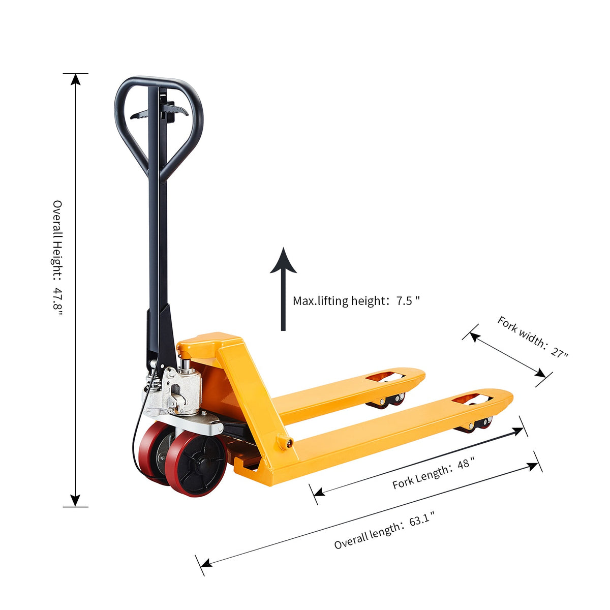Apollolift Pallet Jack & Brake System - 5500lbs. 48"Lx27"W Fork
