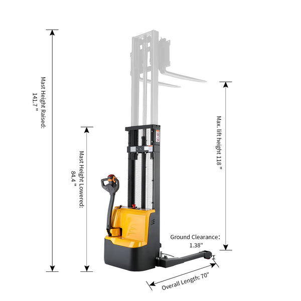 Powered Forklift Full Electric Walkie Stacker 3300lbs Cap. Straddle Legs. 118" lifting A-3023