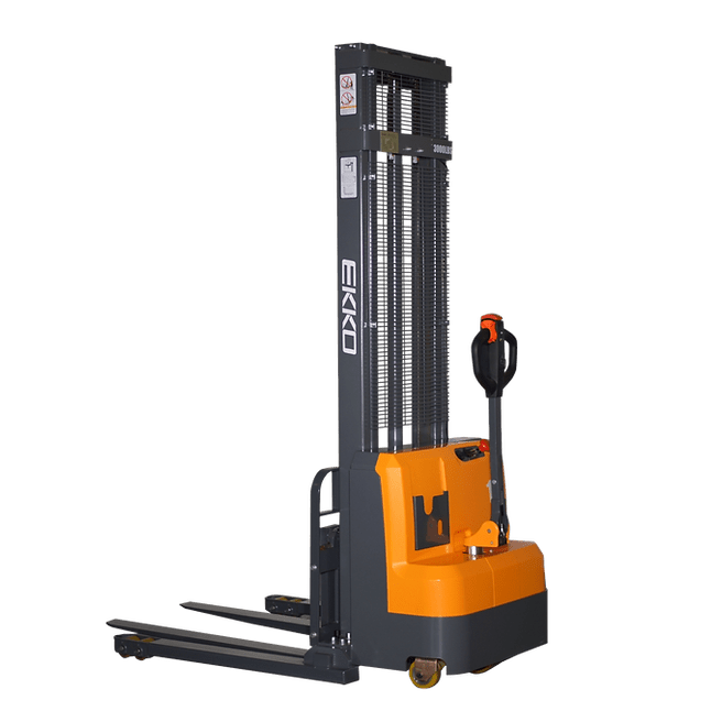 EKKO EB14C-118 3000 lb. Full Powered Straddle Stacker facing the right