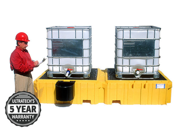 UltraTech 1142 Twin IBC Spill Pallet With 1 left side bucket shelf, No Drain