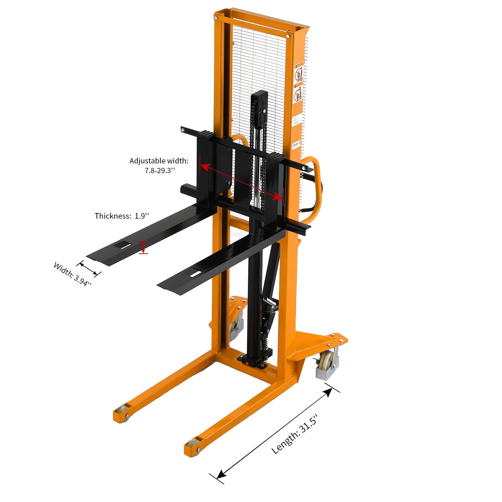 Apollolift Manual Pallet Stacker Adjustable Forks 1100lbs Cap. 63