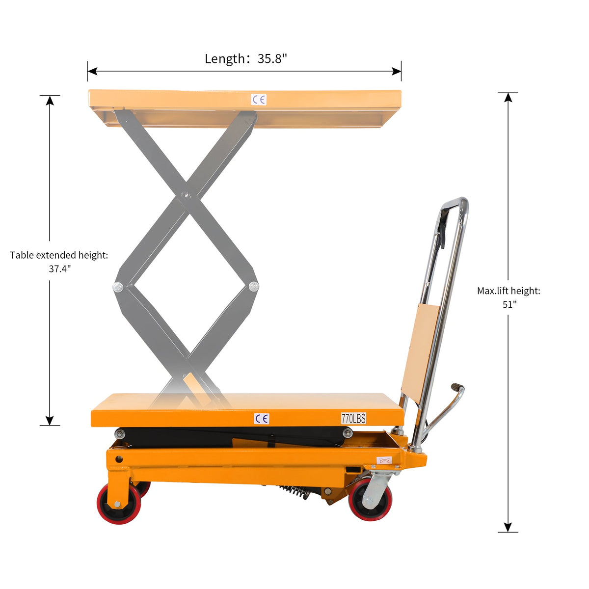 Apollolift Double Scissors Lift Table 770 lbs. 51.2" lifting height