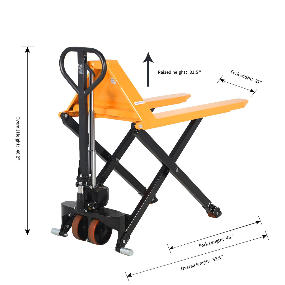 Apollolift Pallet Jack Lift 2200lbs. 45"Lx21"W Fork 3.3'' lowered. 31.5'' raised